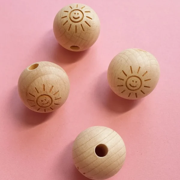 Engraved Wood Bead Sun 15mm — Kiki-Ena Craft Material Natural Wood