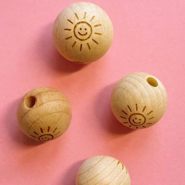 Engraved Wooden Bead Sun 20mm — Kiki-Ena Craft Materials Natural Wood
