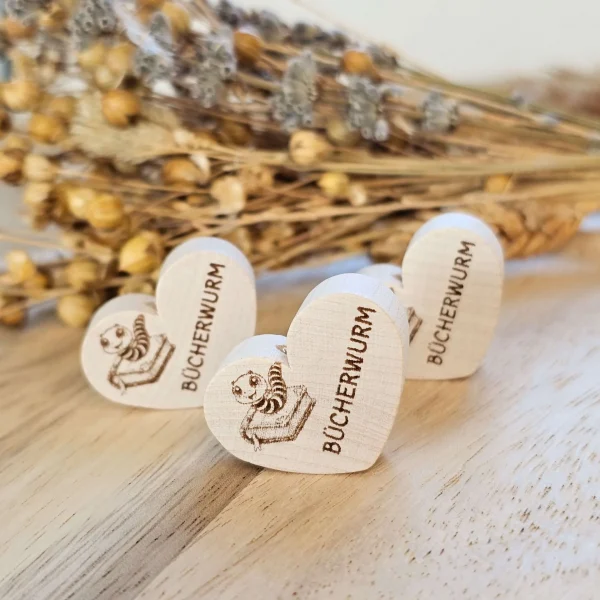Wooden Heart Bead "Bookworm" — Kiki-Ena Craft Materials Natural Wood