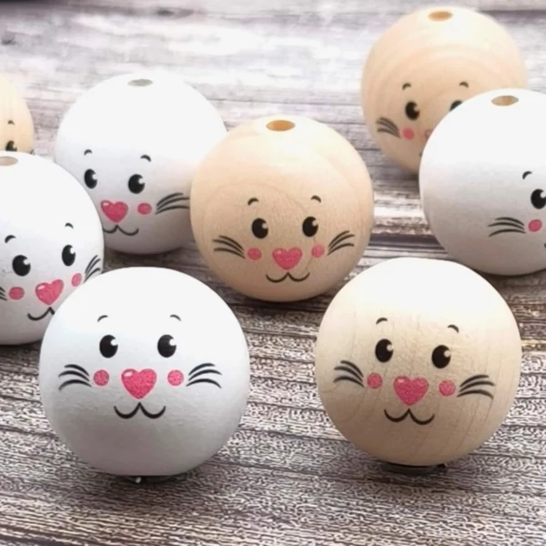 Wooden Bead with Face 'Rabbit' — Kiki-Ena Craft Materials Natural Wood