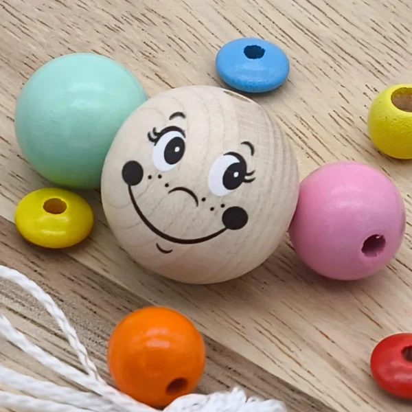 Wooden Bead with Face 'Worm Head' — Kiki-Ena Craft Materials Natural Wood