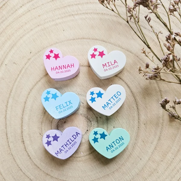 Personalised Wooden Bead Heart with Stars — Kiki-Ena Craft Materials Natural Wood
