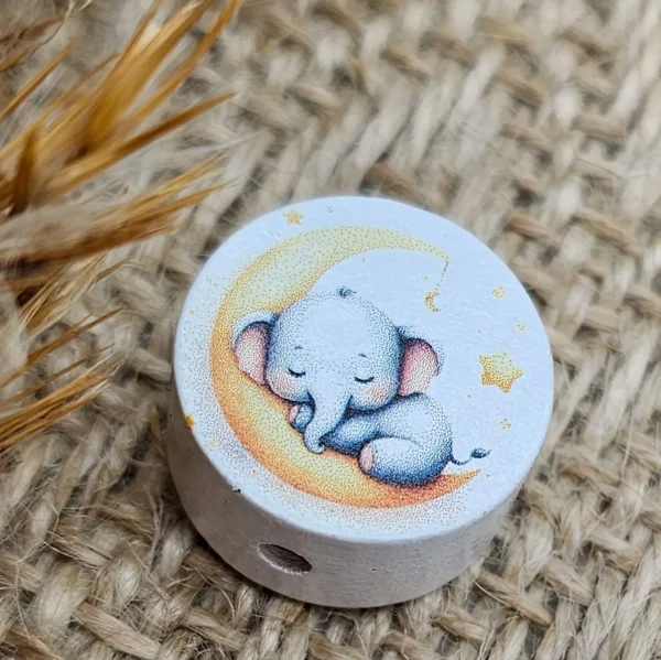 Wooden bead "sleeping elephant" disc — Kiki-Ena craft material natural wood