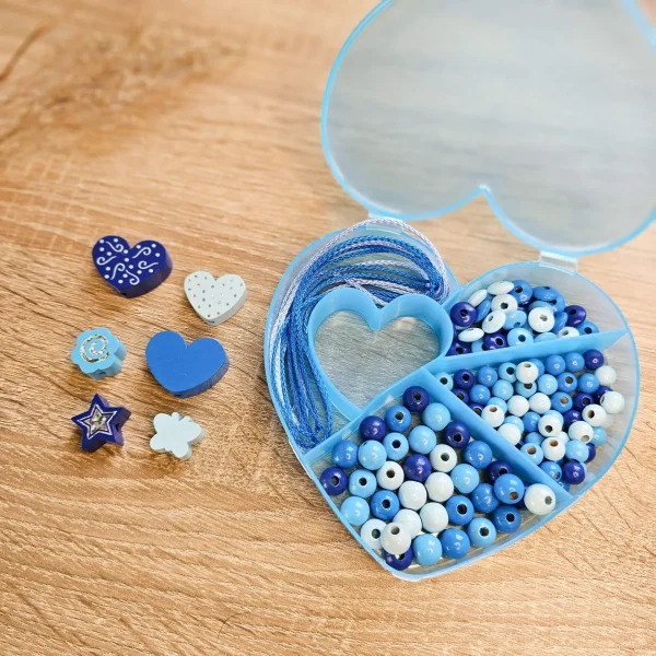 Wooden Beads Mix Heart Box 'Blue' — Kiki-Ena Craft Materials Natural Wood