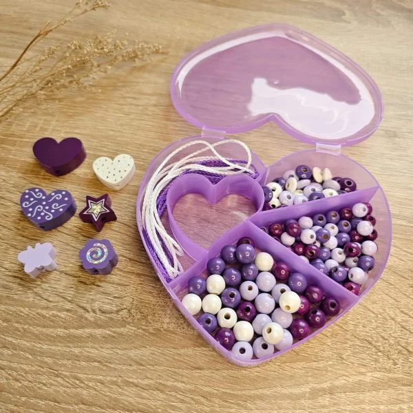 Wooden Beads Mix Heart Box 'Lilac' — Kiki-Ena Craft Materials Natural Wood