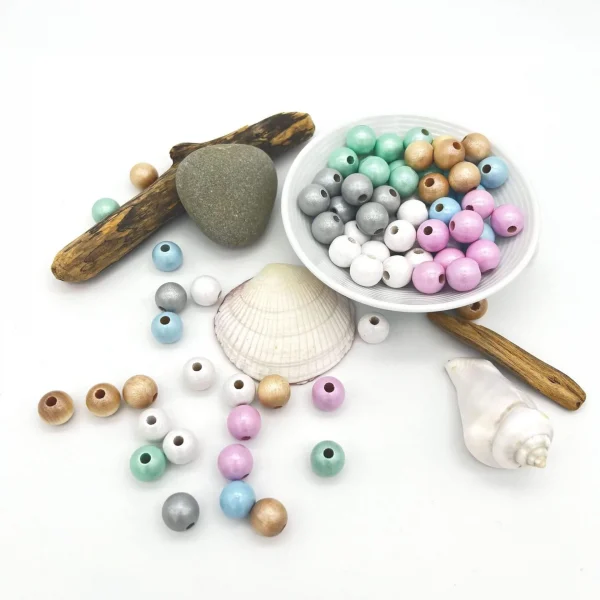 Mother-of-pearl wood beads 10mm • 50 pieces — Kiki-Ena natural wood craft materials