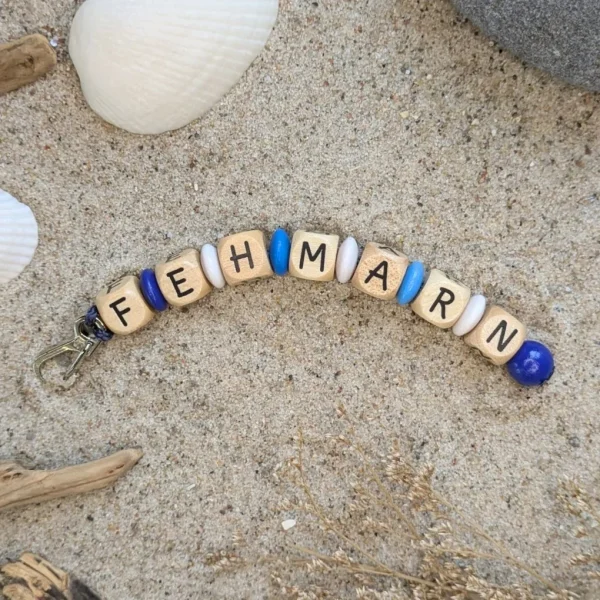 Wooden Beads Key Fob "Fehmarn Blau" — Kiki-Ena Craft Materials Natural Wood