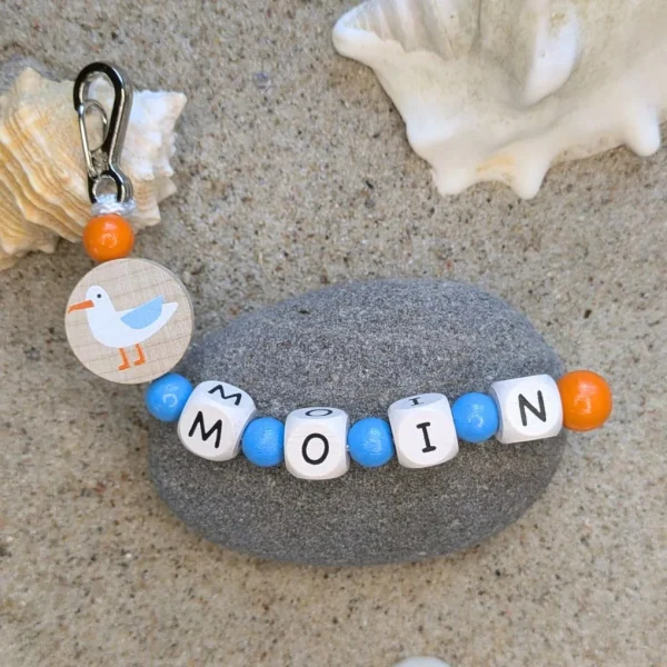 Wooden Beads Key Fob "Moin Möwe" — Kiki-Ena Craft Materials Natural Wood