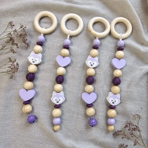 Wooden bead play arch pendant "Fox lilac" craft kit — Kiki-Ena craft materials natural wood