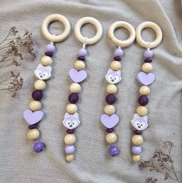 Wooden bead play arch pendant "Fox lilac" craft kit — Kiki-Ena craft materials natural wood