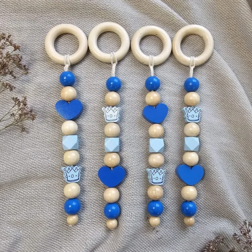 Wooden bead play arch pendant "Crown blue" craft kit — Kiki-Ena craft materials natural wood
