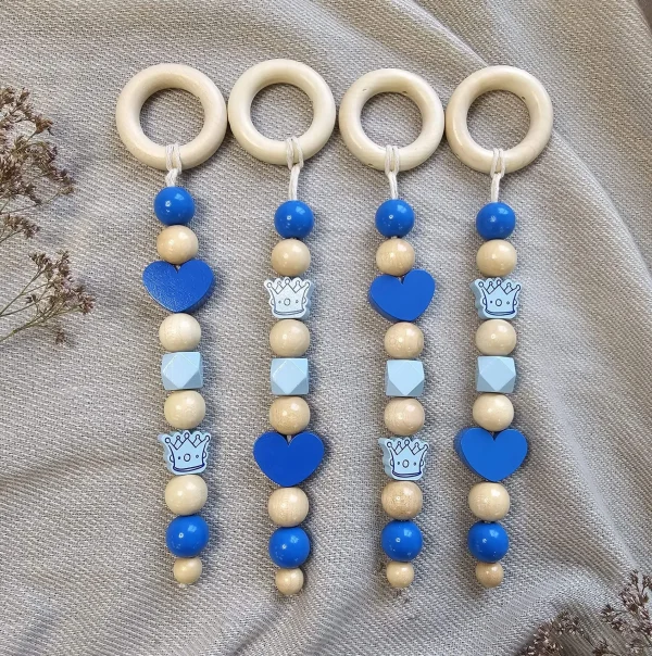 Wooden bead play arch pendant "Crown blue" craft kit — Kiki-Ena craft materials natural wood