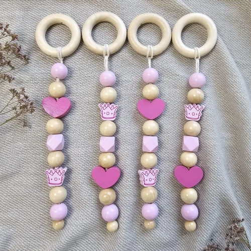 Wooden bead play arch pendant "Crown pink" craft kit — Kiki-Ena craft materials natural wood