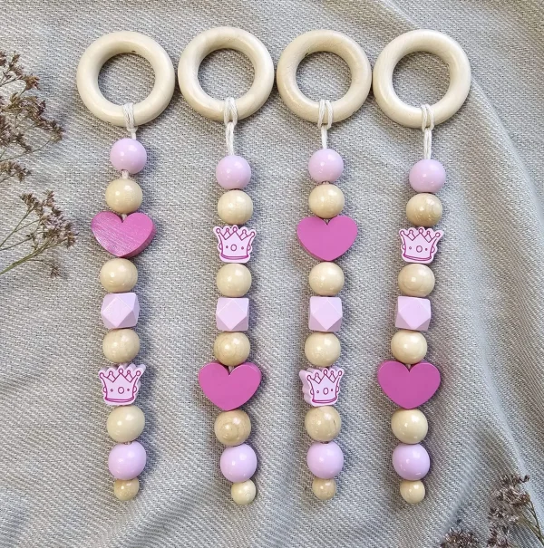 Wooden bead play arch pendant "Crown pink" craft kit — Kiki-Ena craft materials natural wood
