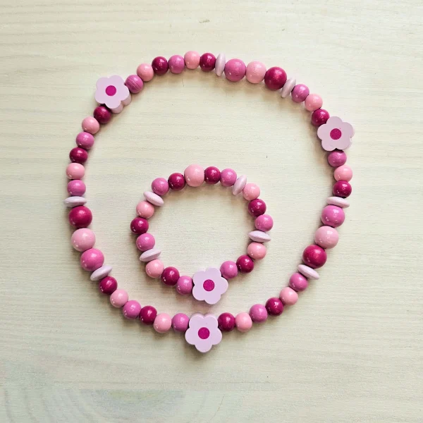 Wooden Bead Necklace and Bracelet 'Flower' Craft Set — Kiki-Ena Natural Wood Craft Materials