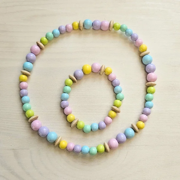 Wooden Bead Necklace and Bracelet 'Pastel' Craft Set — Kiki-Ena Natural Wood Craft Materials