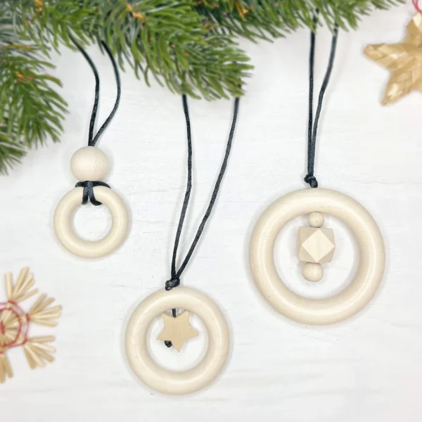 Wooden Ring Pendant Christmas 3-Piece Craft Set — Kiki-Ena Craft Materials Natural Wood