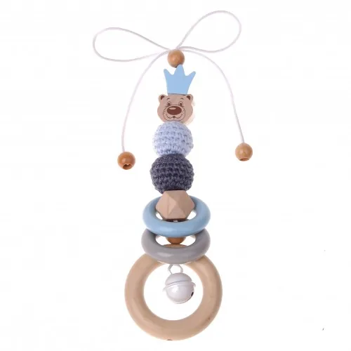 Blue bear with crown pram charm craft kit — Kiki-Ena natural wood craft supplies