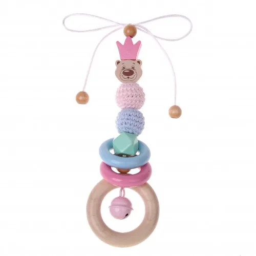 Pram Charm Craft Kit Bear with Crown Pink — Kiki-Ena Natural Wood Craft Materials