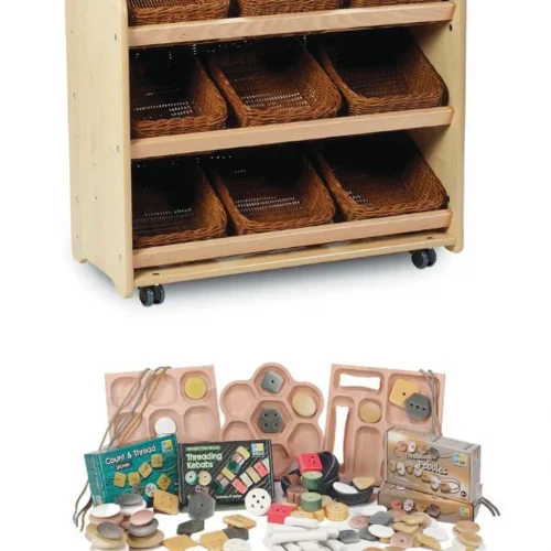 Tilt Storage Unit with 9 Baskets plus PT1146 Small Parts Set — Millhouse Learning Toys School