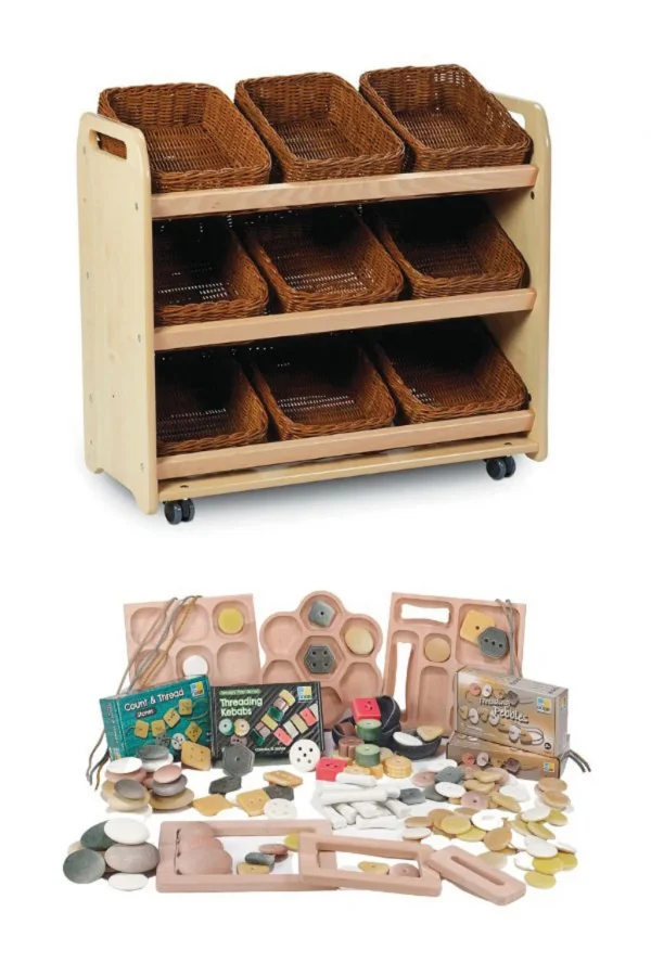 Tilt Storage Unit with 9 Baskets plus PT1146 Small Parts Set — Millhouse Learning Toys School