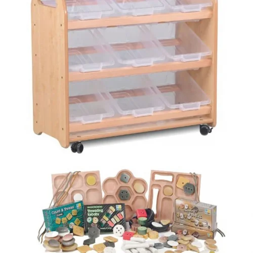 Tilt Storage Unit with 9 Clear Containers plus PT1146 Small Parts Set — Millhouse Learning Toys School