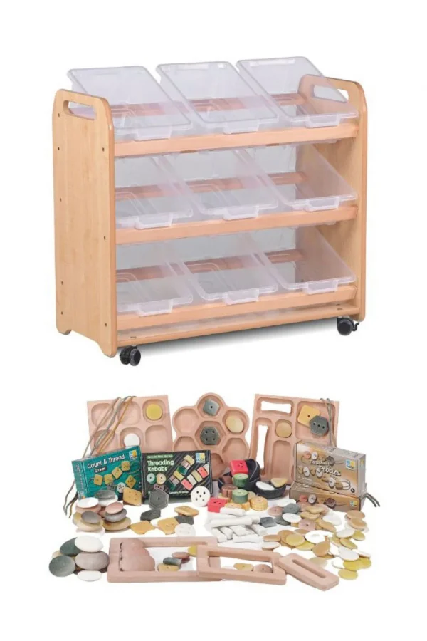 Tilt Storage Unit with 9 Clear Containers plus PT1146 Small Parts Set — Millhouse Learning Toys School