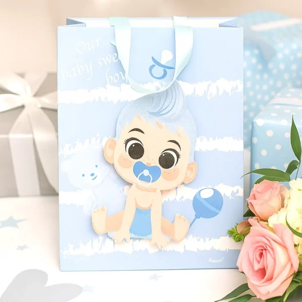 Small gift bag with 3D baby design - baby blue — Kiki-Ena craft materials, natural wood
