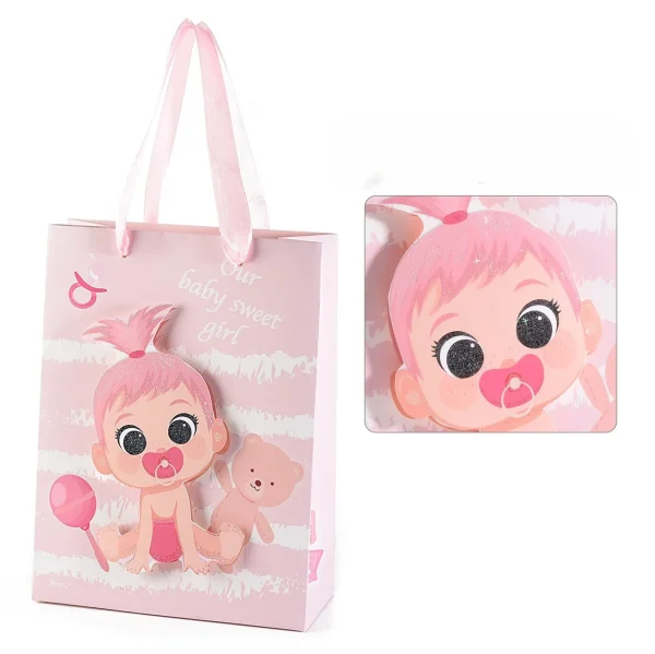 Small gift bag with 3D baby design - pink — Kiki-Ena craft materials, natural wood