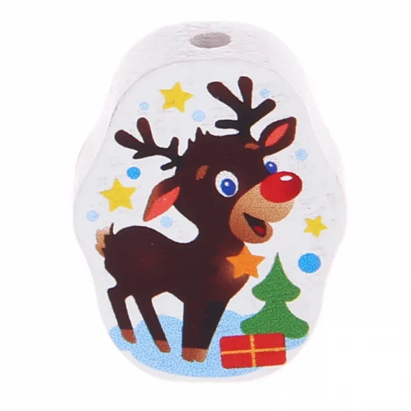 Small Reindeer Motif Bead • White — Kiki-Ena Natural Wood Craft Materials