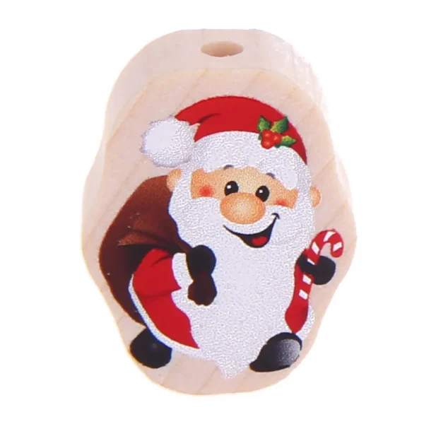 Small Father Christmas Motif Bead Natural — Kiki-Ena Natural Wood Craft Materials