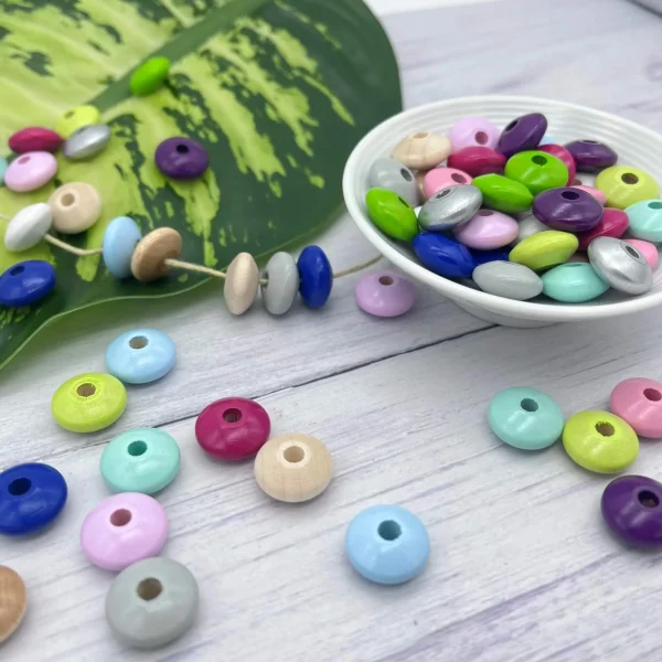 Wooden Lentil Beads 14mm • 50 Pieces — Kiki-Ena Craft Material Natural Wood