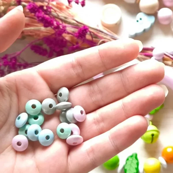 Wooden Lentil Beads Mother of Pearl 10mm • 50 Pieces — Kiki-Ena Craft Materials Natural Wood