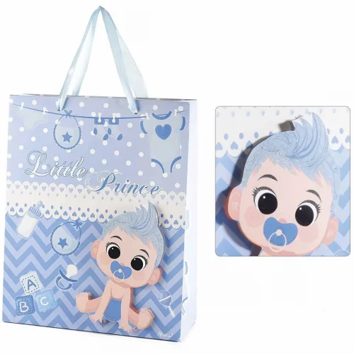 Medium gift bag with 3D baby design - baby blue — Kiki-Ena craft materials, natural wood