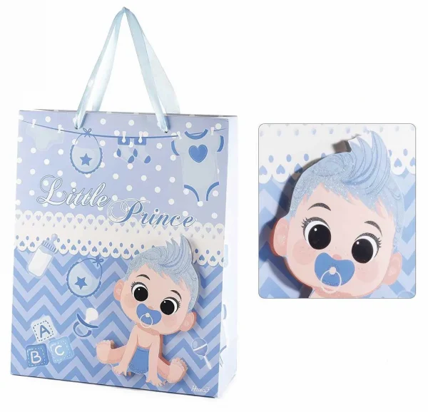 Medium gift bag with 3D baby design - baby blue — Kiki-Ena craft materials, natural wood