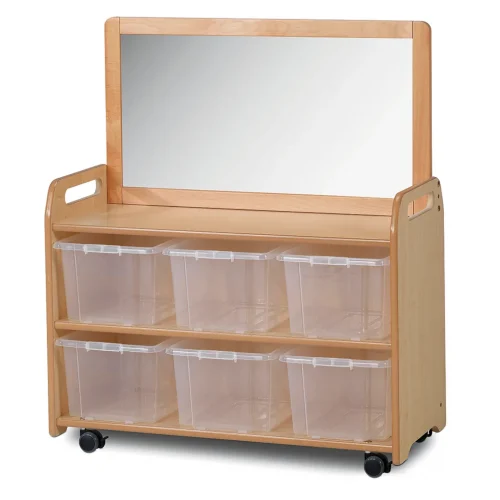 Mobile Unit with Mounted Mirror and 6 Clear Containers — Millhouse Learning Toys School
