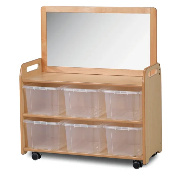Mobile Unit with Mounted Mirror and 6 Clear Containers — Millhouse Learning Toys School