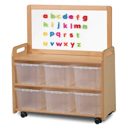 Mobile Unit with Magnetic Whiteboard Top and 6 Clear Containers — Millhouse Learning Toys School