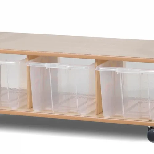 Mobile low-level unit with 3 clear containers — Millhouse Educational Play School