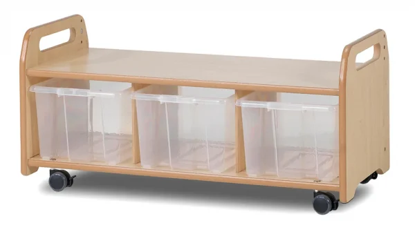 Mobile low-level unit with 3 clear containers — Millhouse Educational Play School