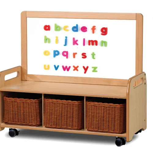 Mobile low-level magnetic storage unit with 3 baskets — Millhouse Educational Play School