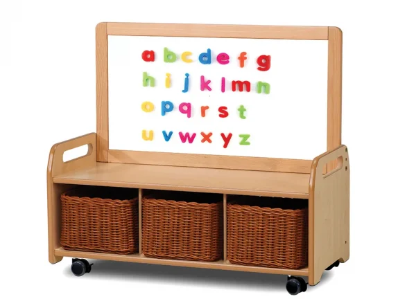 Mobile low-level magnetic storage unit with 3 baskets — Millhouse Educational Play School