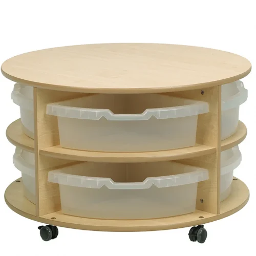Mobile Circular Shelving Unit – Two-Tier with 8 Transparent Boxes — Millhouse Learning Toys School