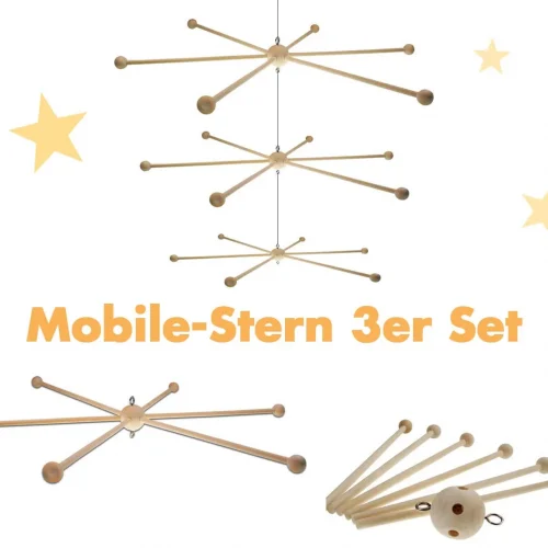 Mobile Star 3-Piece Set ∅20, 30, 40cm — Kiki-Ena Natural Wood Craft Materials