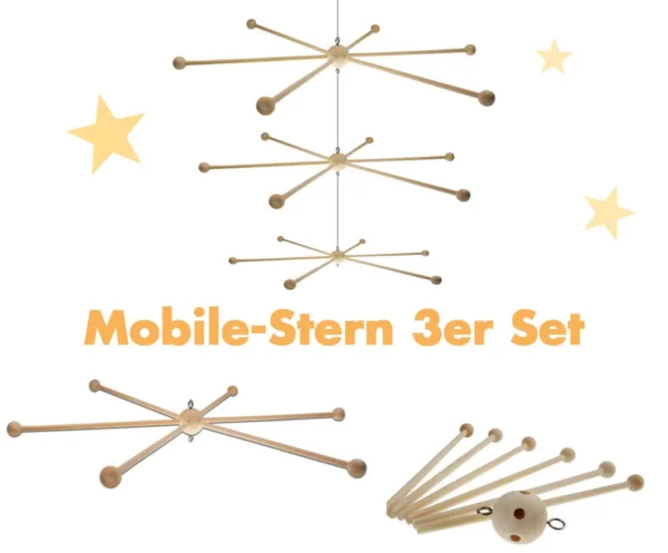Mobile Star 3-Piece Set ∅20, 30, 40cm — Kiki-Ena Natural Wood Craft Materials