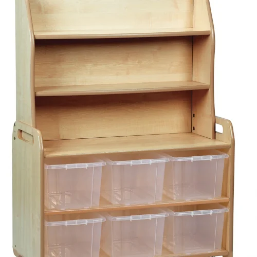 Mobile Welsh dresser storage cabinet with 6 clear containers — Millhouse Educational Play School