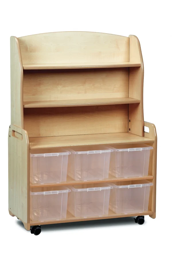 Mobile Welsh dresser storage cabinet with 6 clear containers — Millhouse Educational Play School