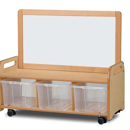 Mobile magnetic storage system with 3 clear containers — Millhouse Educational Play School