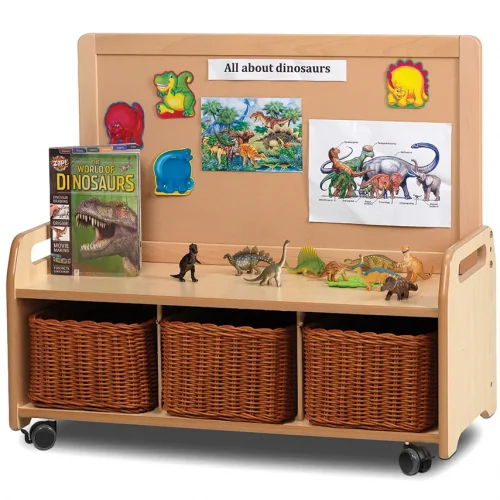 Mobile low-level storage furniture with 3 baskets — Millhouse Educational Play School