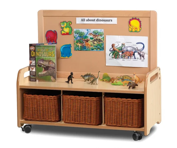 Mobile low-level storage furniture with 3 baskets — Millhouse Educational Play School